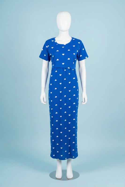 Zipless Feeding Maxi | Normal sleeve | Small Heart Print | Blue