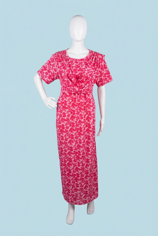 Zipless Shawl Type Feeding Maxi | Normal sleeve | Flower Print | Pink