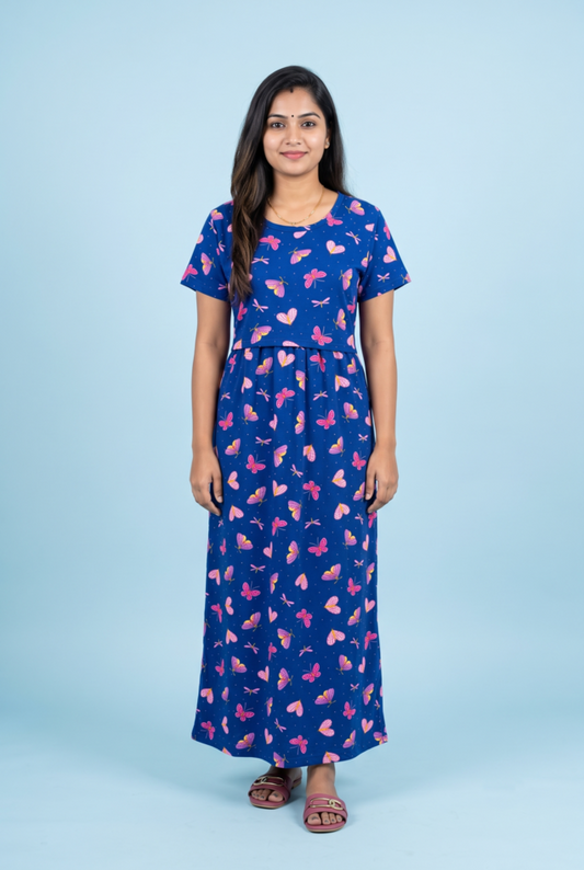 Zipless Feeding Maxi | Normal sleeve | Butterfly Print | Royal Blue