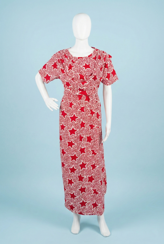 Zipless Shawl Type Feeding Maxi | Normal sleeve | Star Print | Red