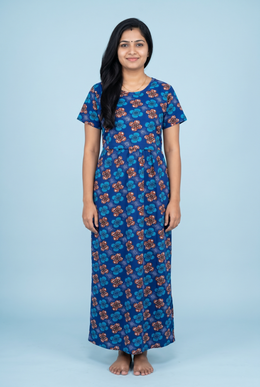 Zipless Feeding Maxi | Normal sleeve | Flower Print | Blue