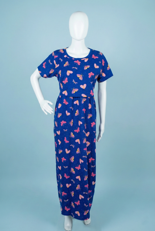 Zipless Feeding Maxi | Normal sleeve | Heart & Butterfly Print | Blue
