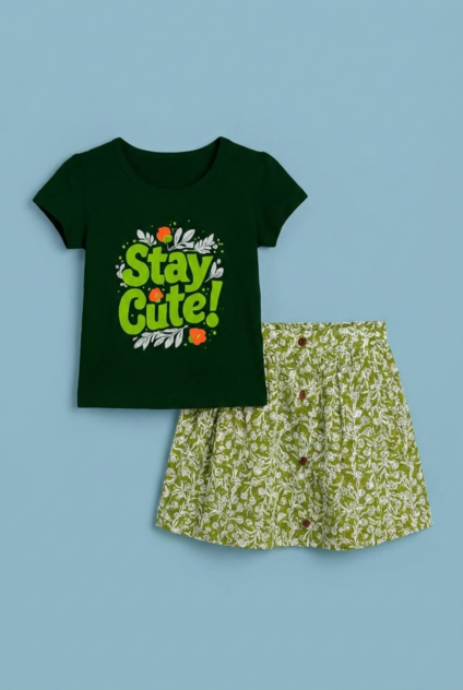 Story Kids| Girls T-shirt and Skirt set | Green