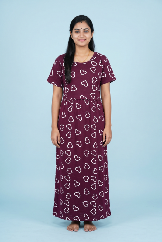 Zipless Feeding Maxi | Normal sleeve | Heart Print | Marron