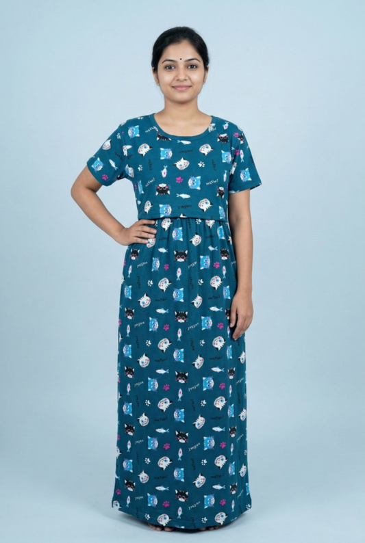 Zipless Feeding Maxi | Normal sleeve | Kitty Print | Dark Blue