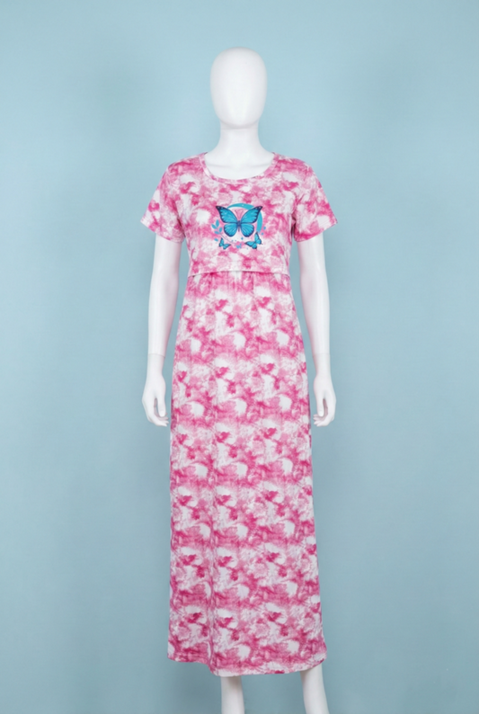 Zipless Feeding Maxi | Tye & Dye | Normal sleeve | Butterfly Print | Pink