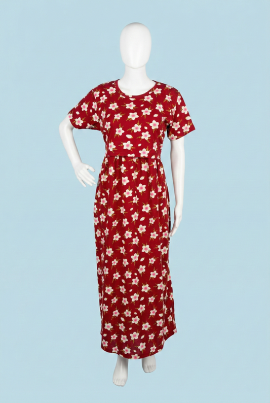 Zipless Feeding Maxi | Normal sleeve | Big Flower Print | Red