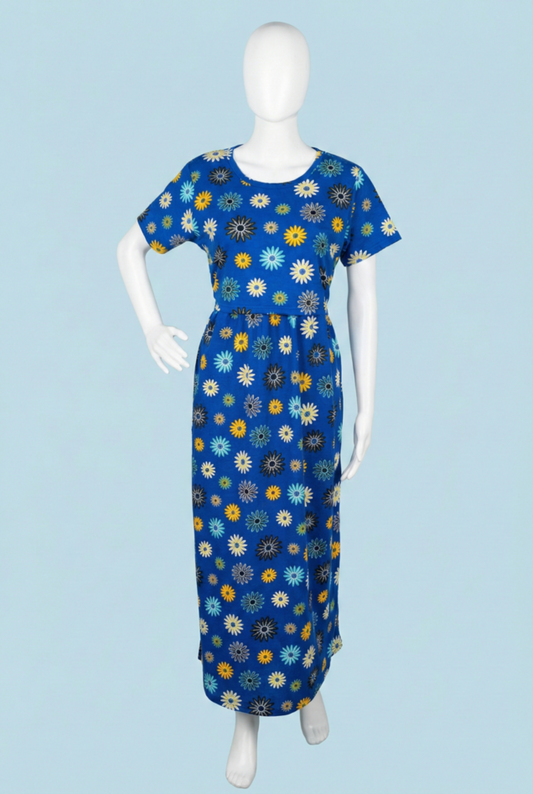 Zipless Feeding Maxi | Normal sleeve | Multiple Flower Print | Blue