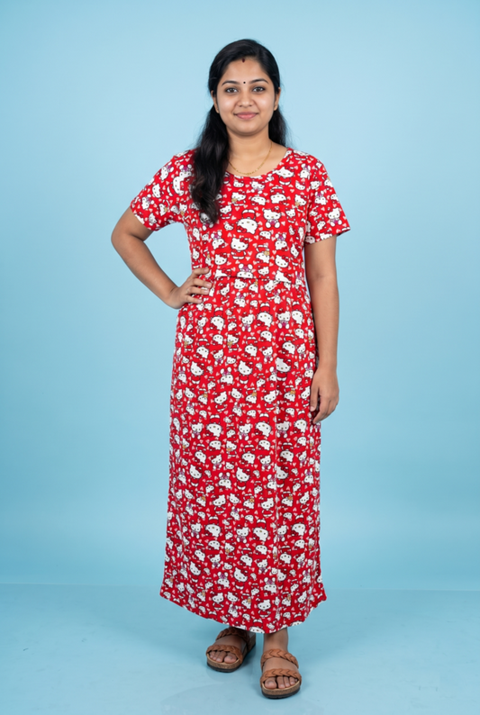 Zipless Feeding Maxi | Normal sleeve | Kitty Print | Red