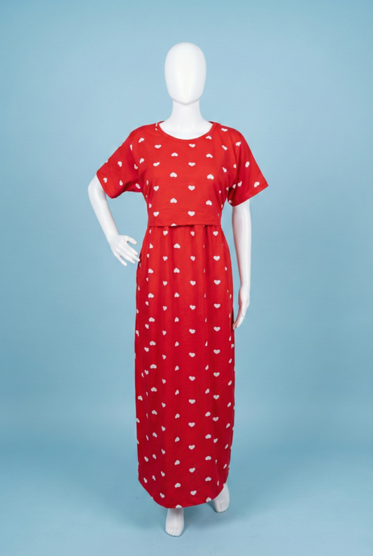 Zipless Feeding Maxi | Normal sleeve | Small Hear Print | Red