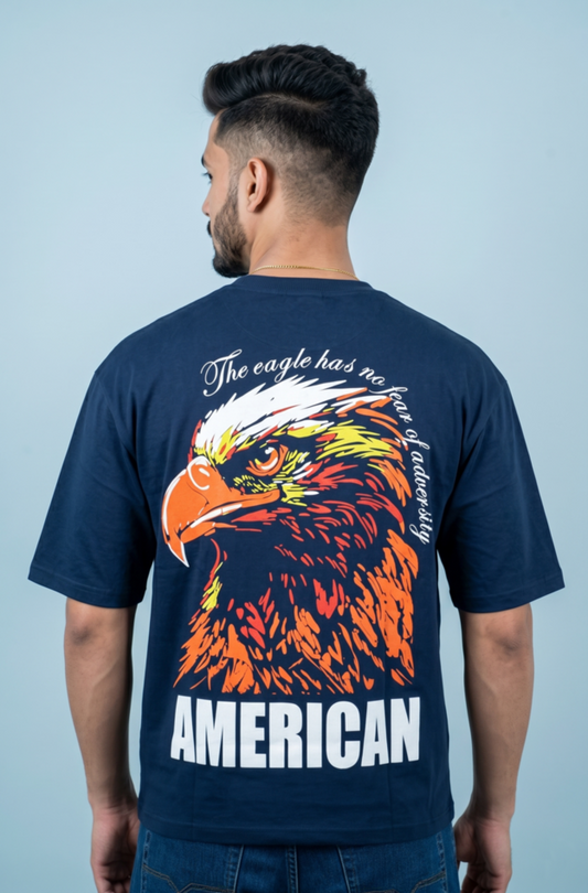 Round Neck - Drop shoulder T-shirt | Eagle Puff Print