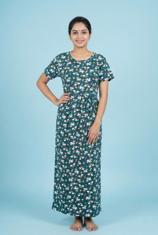 Zipless Feeding Maxi | Normal sleeve | Rainbow & Unicorn Print |Green