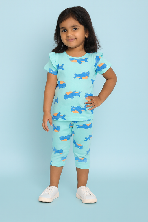 Valsack | Girls Capri Set| Short Sleeve | Blue