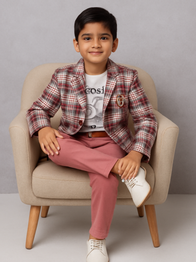 Checked Lite Red | Trending Full Blazer set | T-shirt, Blazer & Pant