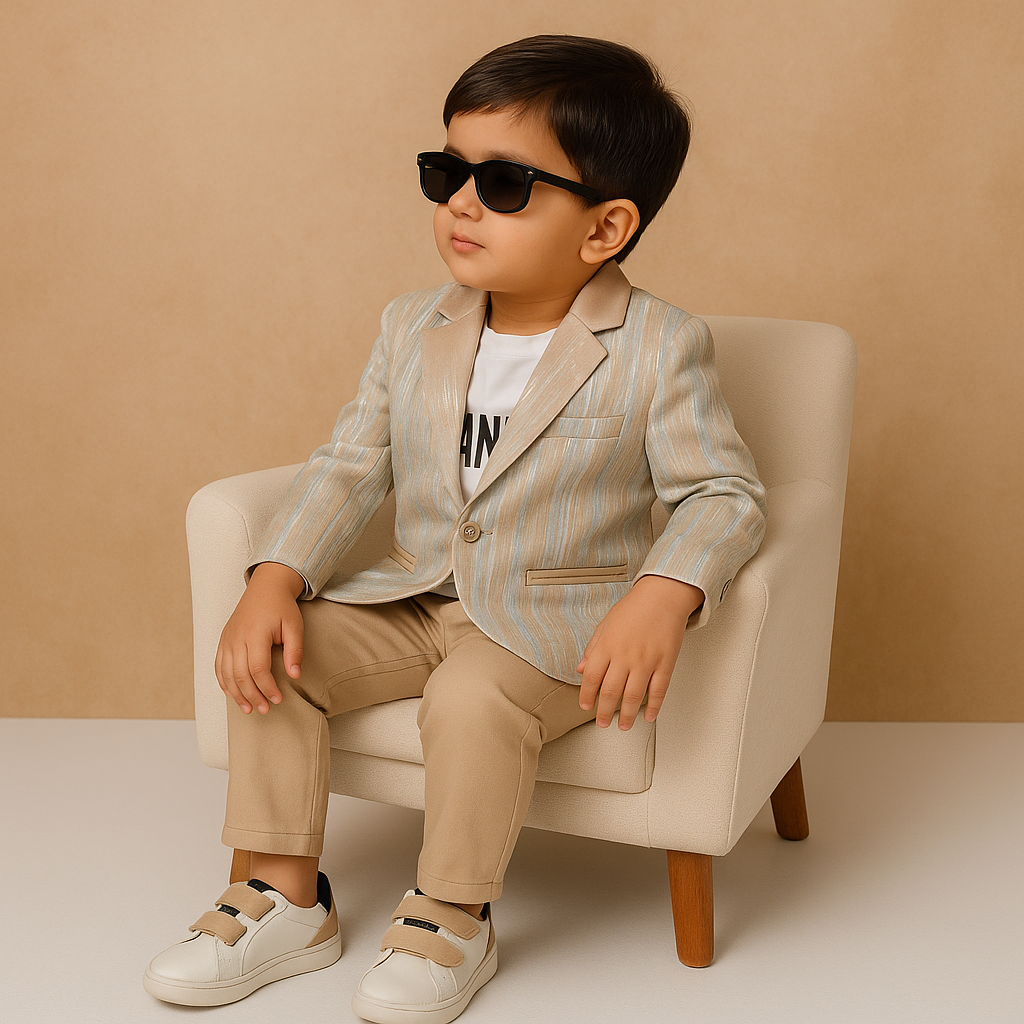 Brown Strips | Trending Full Blazer set | T-shirt, Blazer & Pant