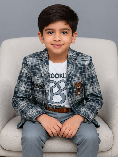 Checked Grey | Trending Full Blazer set | T-shirt, Blazer & Pant