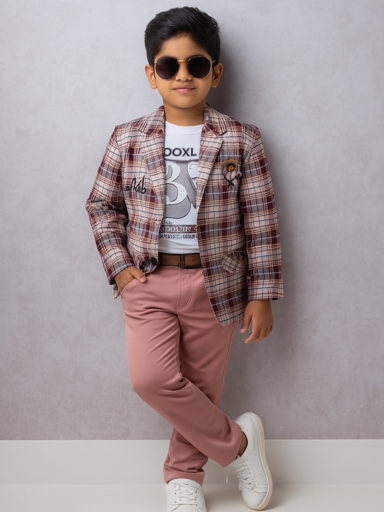 Checked Lite Red | Trending Full Blazer set | T-shirt, Blazer & Pant