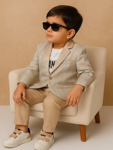 Brown Strips | Trending Full Blazer set | T-shirt, Blazer & Pant