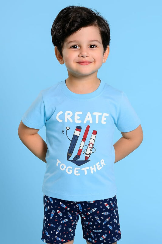 Story Kids | Unisex T-Shirt & Shorts Set | Premium Quality | Blue