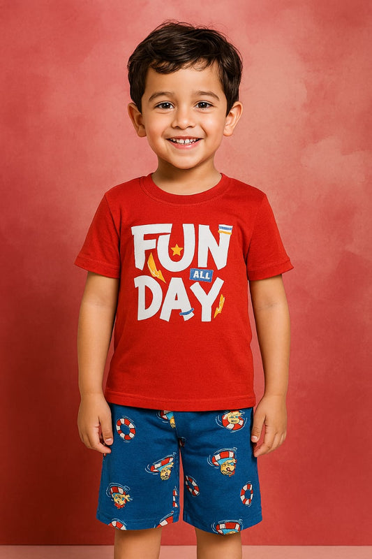 Story Kids | Unisex T-Shirt & Shorts Set | Premium Quality | Red