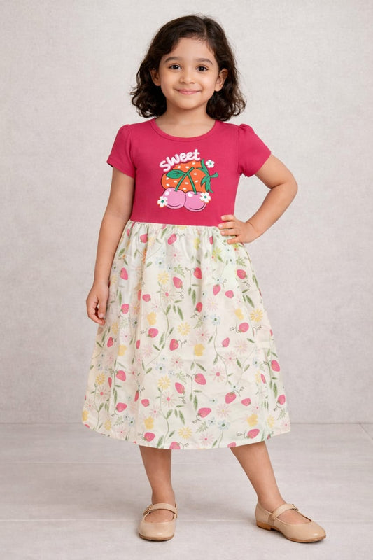 Story Kids | Dual shade Frock | Short Sleeve | Pink & White