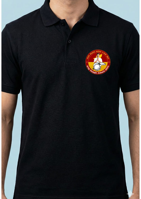 TVK Vijay | Black Polo T-shirt | Premium Quality | Full Back & Front chest print