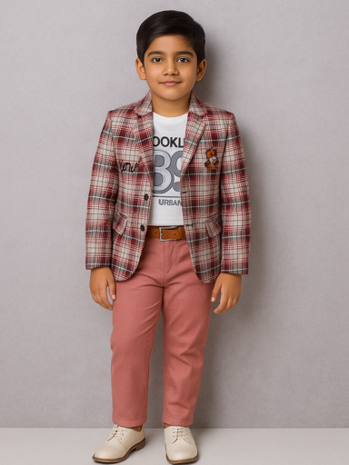 Checked Lite Red | Trending Full Blazer set | T-shirt, Blazer & Pant