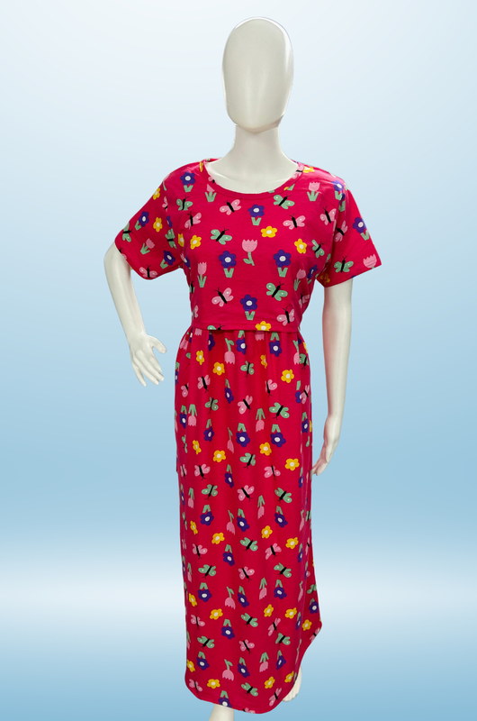 Zipless Feeding Maxi | Normal sleeve | Floral Print | Pink