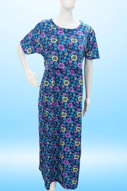 Zipless Feeding Maxi | Normal sleeve | Floral Print | Blue