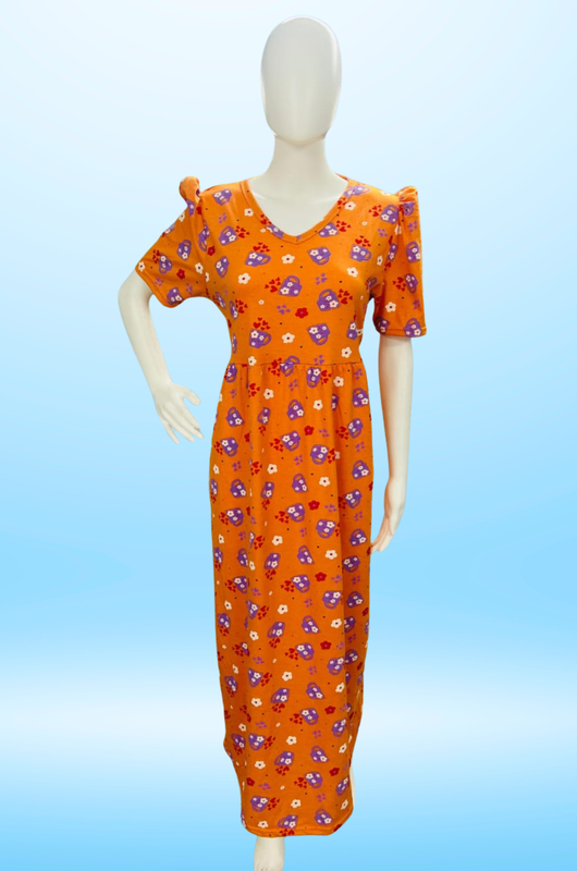 Non-Feeding Maxi | Puff sleeve | Cup Print | Orange