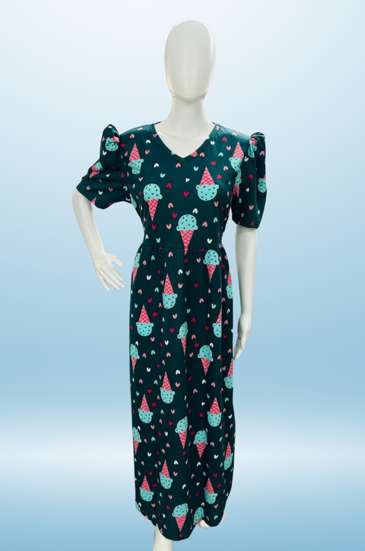 Non-Feeding Maxi | Puff sleeve | Floral Print | Green