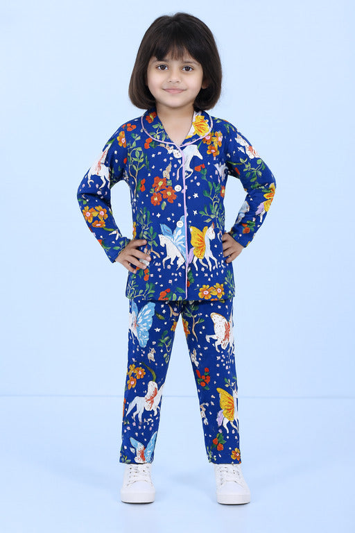 Mini Klub | Unisex Winter Wear soft Cotton Shirt & Pant Set | Premium Quality | Navy Blue