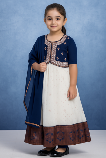 Aliya Cut - 3 piece set with Sleeve | Blue