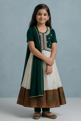 Aliya Cut - 3 piece set with Sleeve | Green