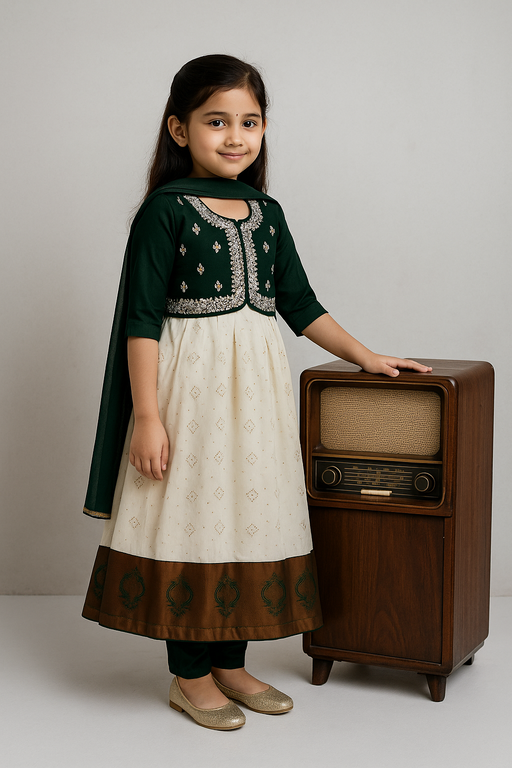 Aliya Cut - 3 piece set with Sleeve | Green