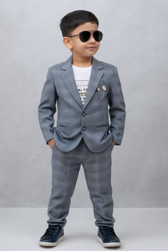 Ash Grey Checked | Trending Full Blazer set | T-shirt, Blazer & Pant