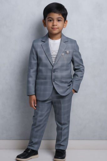 Ash Grey Checked | Trending Full Blazer set | T-shirt, Blazer & Pant