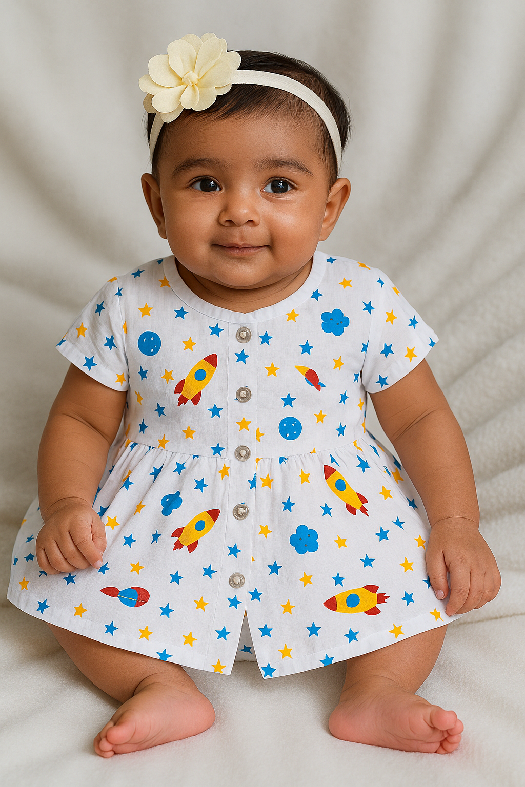 Pack of 5 - Muslin Cotton - Full Front Button Frock (Any prints come)