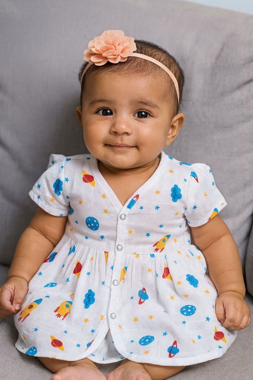 Pack of 3 - Muslin Cotton - Full Front Button Frock (Any prints come)