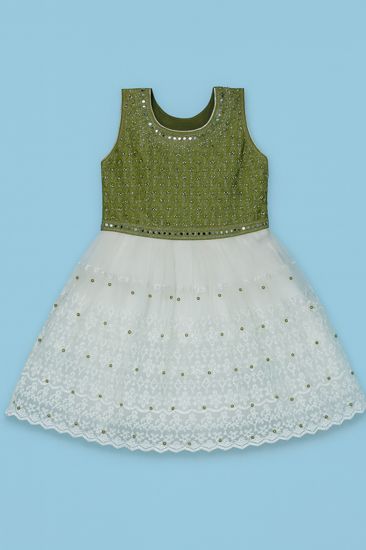 Dual Tone Frock | White & Green