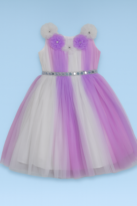 Fancy Soft Net Frock | White & Lavender