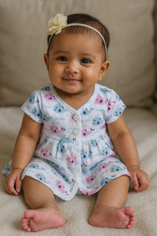 Pack of 3 - Muslin Cotton - Full Front Button Frock (Any prints come)