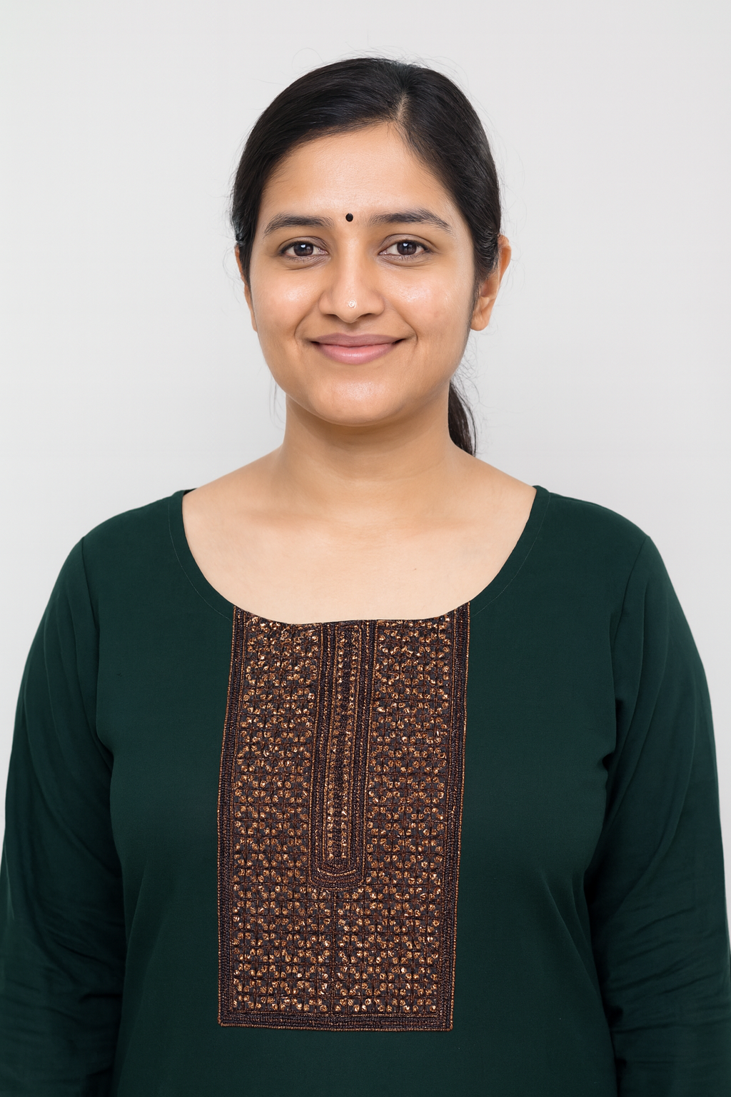 Elegant Copper Jari Kurti Top |  Bottle Green