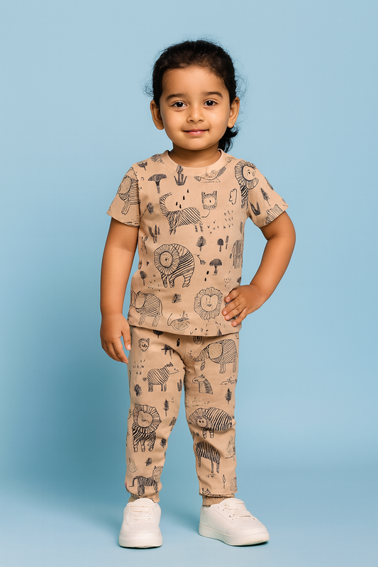Mini Klub | Unisex T-shirt & Pant Set | Premium Quality | Brown