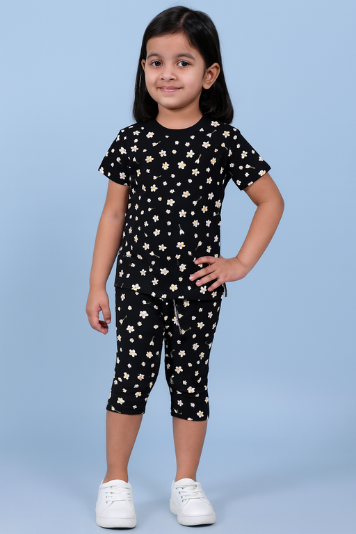 Yours | Girls Capri Set| Short Sleeve | Black