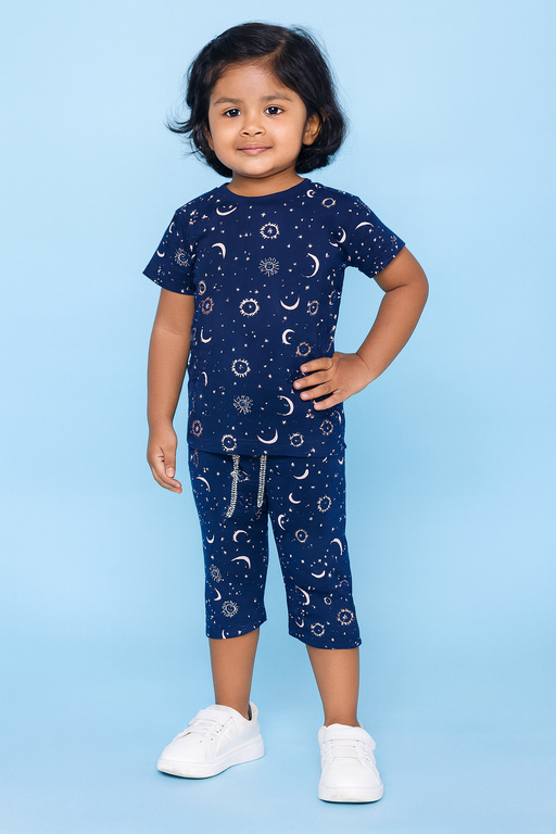 Yours | Girls Capri Set| Short Sleeve | Navy Blue