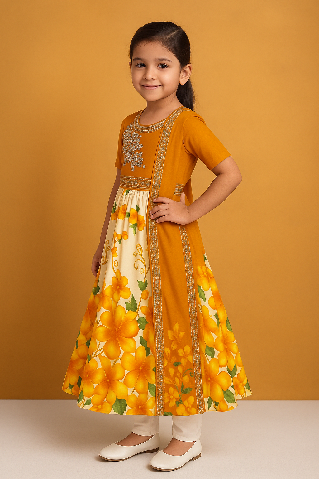 Yellow Grand attached Shall | 3 piece set with Sleeve