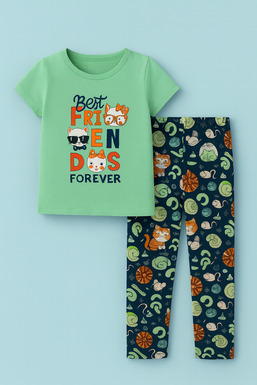 Story Kids | Girls T-shirt & Pant Set | Premium Quality | Green