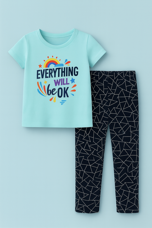 Story Kids | Girls T-shirt & Pant Set | Premium Quality | Sky Blue