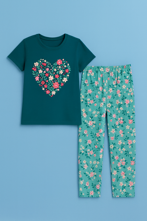 Story Kids | Girls T-shirt & Pant Set | Premium Quality | Green